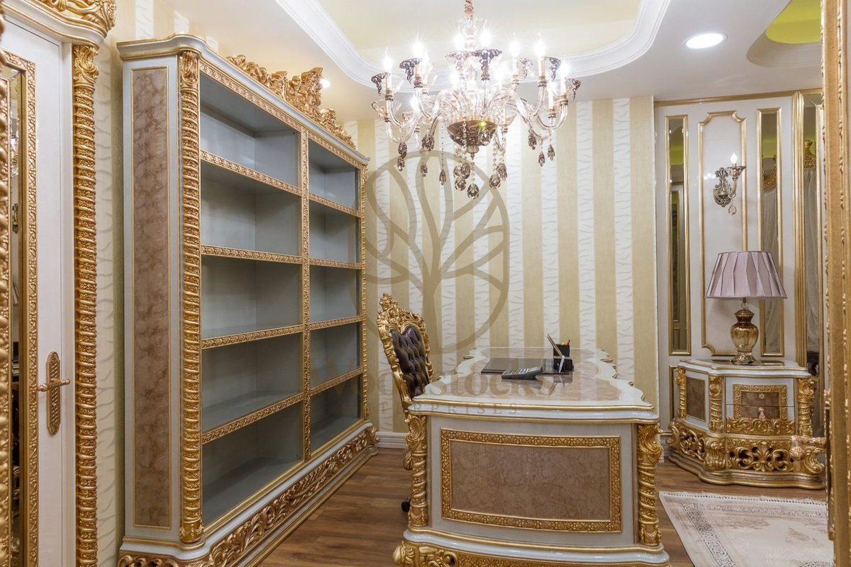 Teak Sultan Cream and Gold Executive Office Desk, view 2