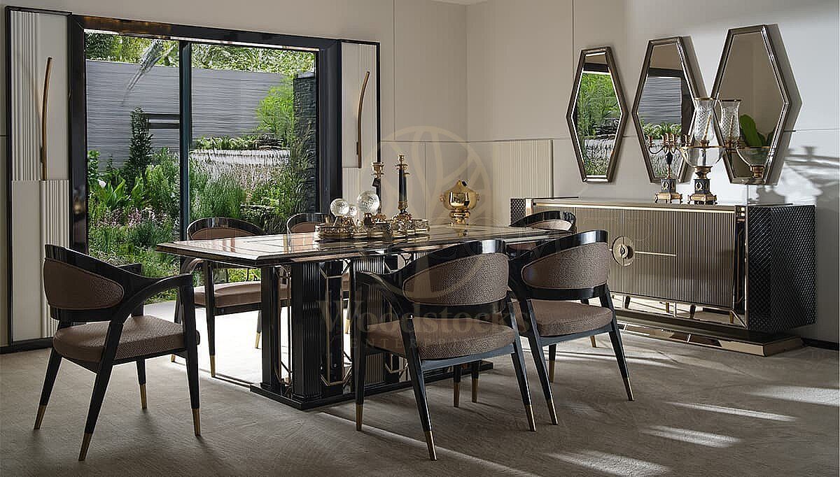 Luxury Diamond Handcrafted Teak Dining Table Set II, Saharanpur, Dining Table