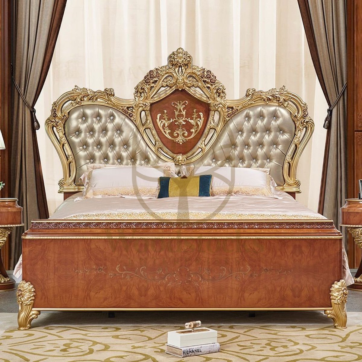 Teak Tufted 4-Piece King Size Bed, King Size Bed