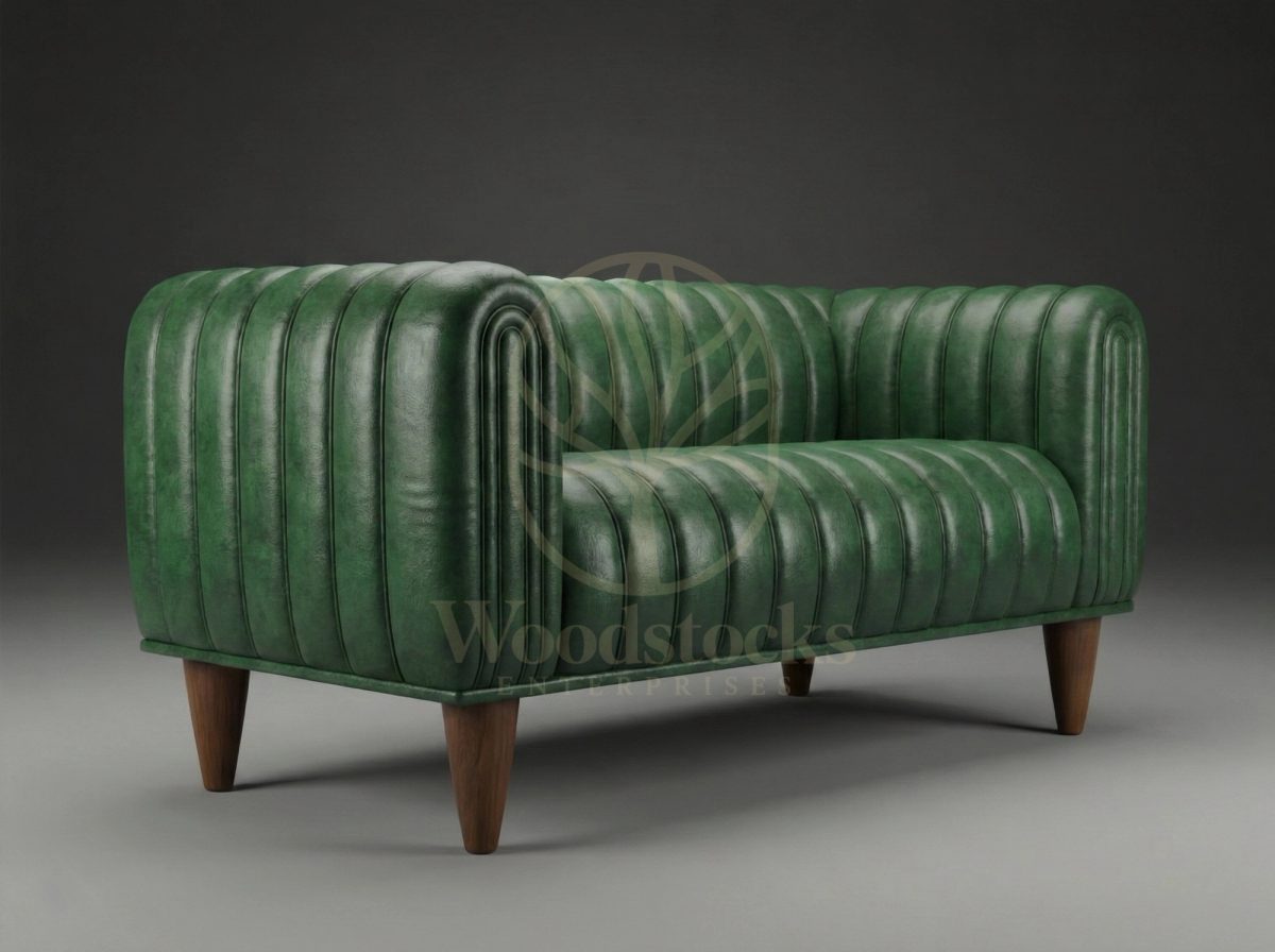 Luxury Teak Antwerp Streamline Art Deco Leather Sofa, Saharanpur, view 2