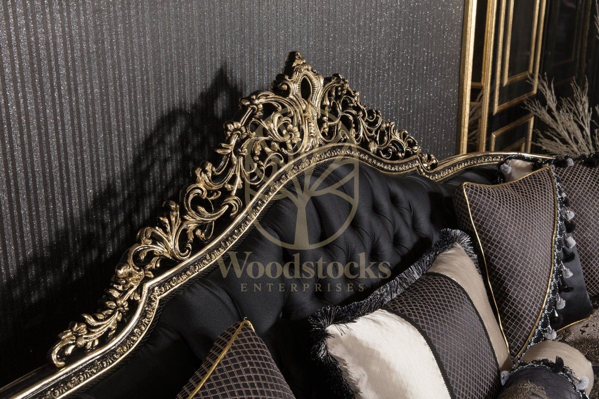 Teak Monaco Charcoal and Gold Tufted Sofa Set, view 7