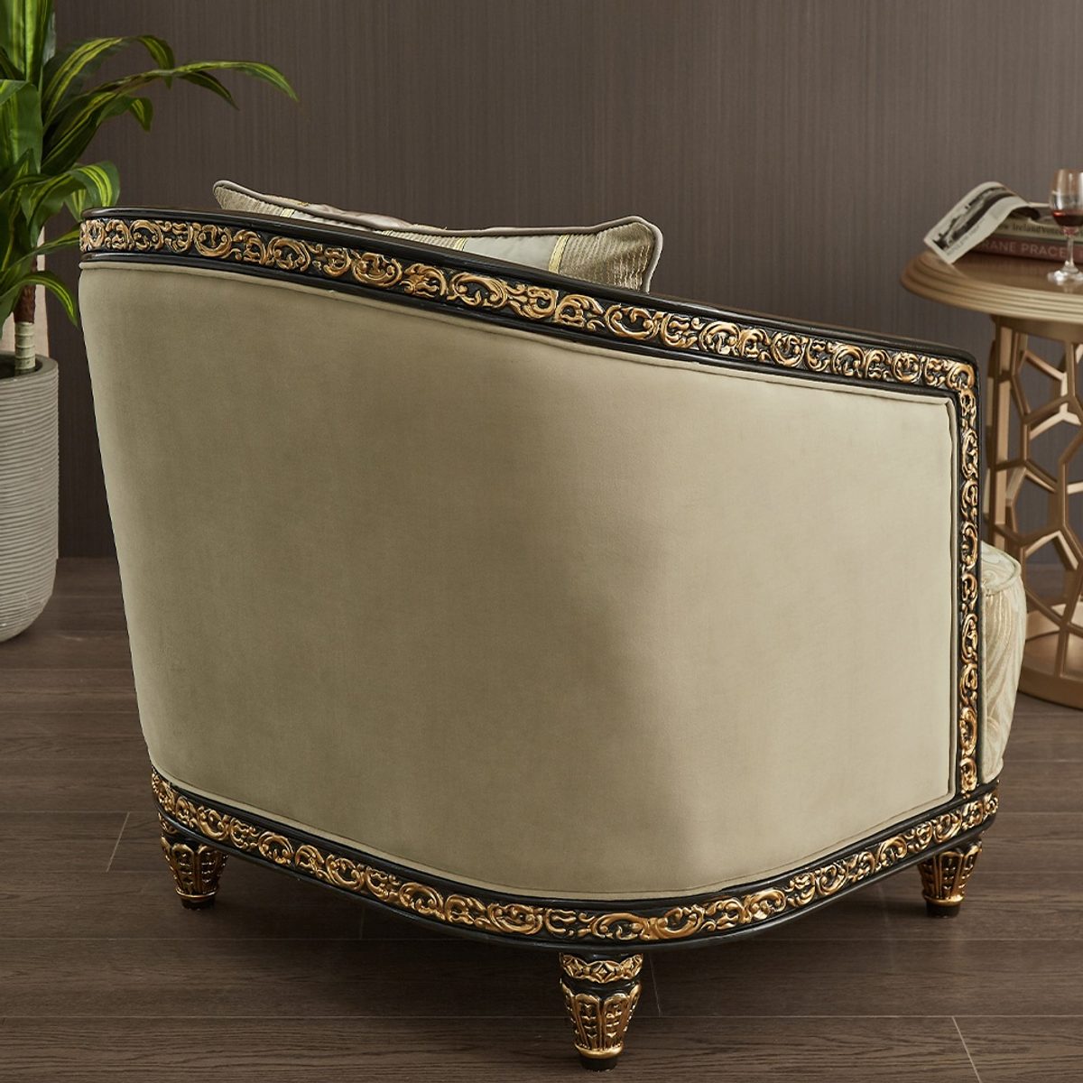 WSE High Quality Teak Wood Cabriole Cream Bedroom Chair, Bedroom Chair