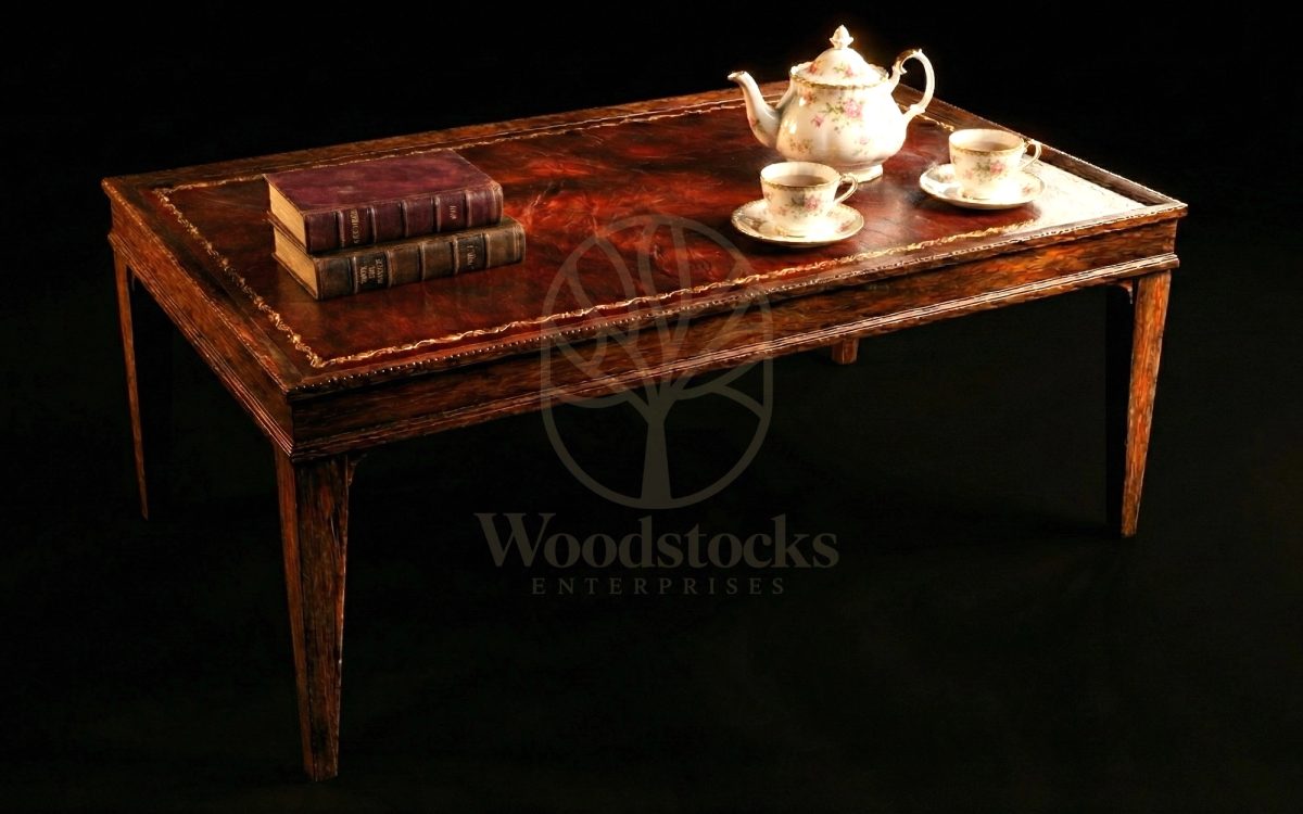 Luxury Teak Georgian Leather-Panel Coffee Table, Saharanpur, view 2