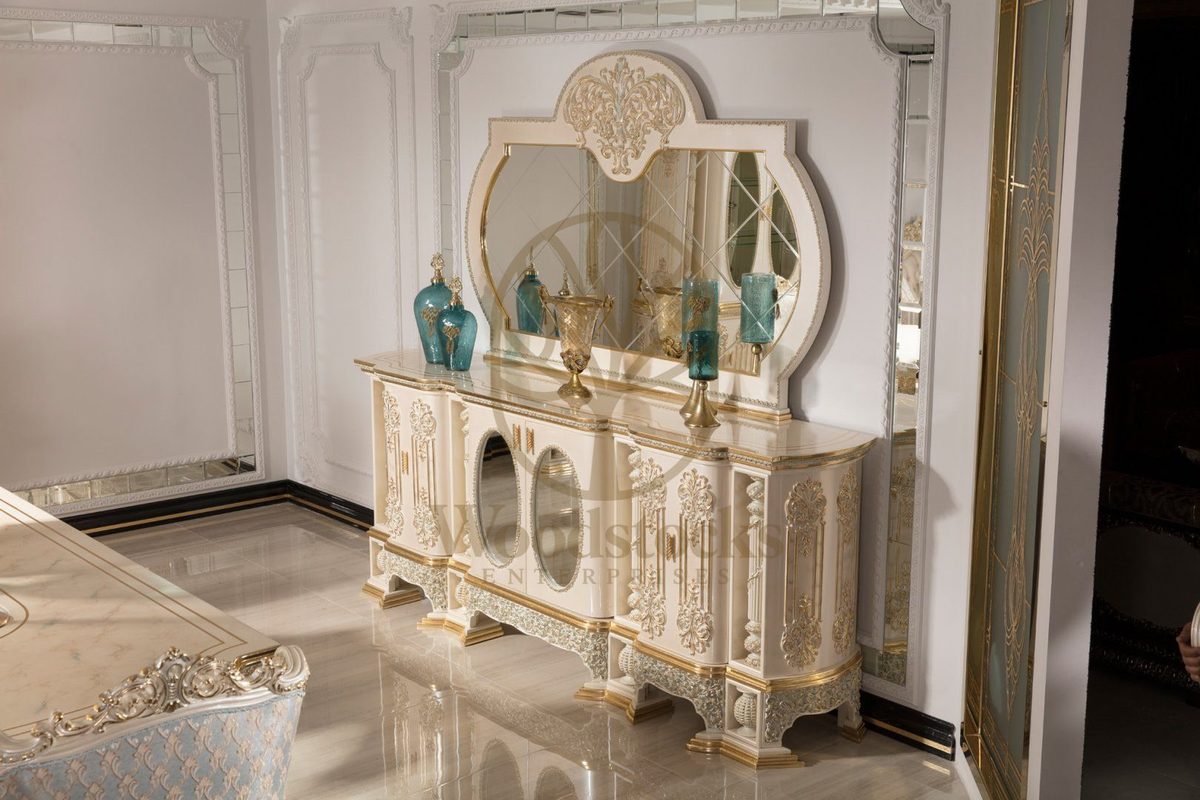 Teak Monaco Ivory and Gold Console Table, Console Table