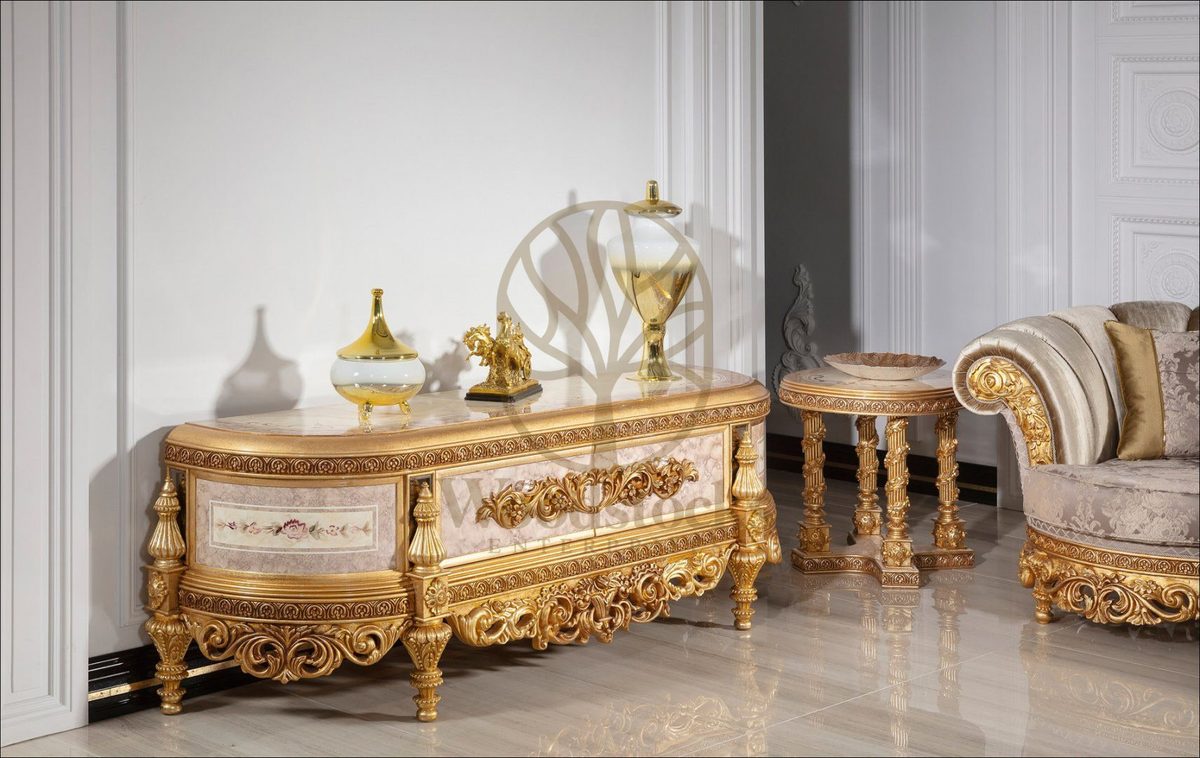 Teak Palace Cream and Gold Curved TV Cabinet, view 4