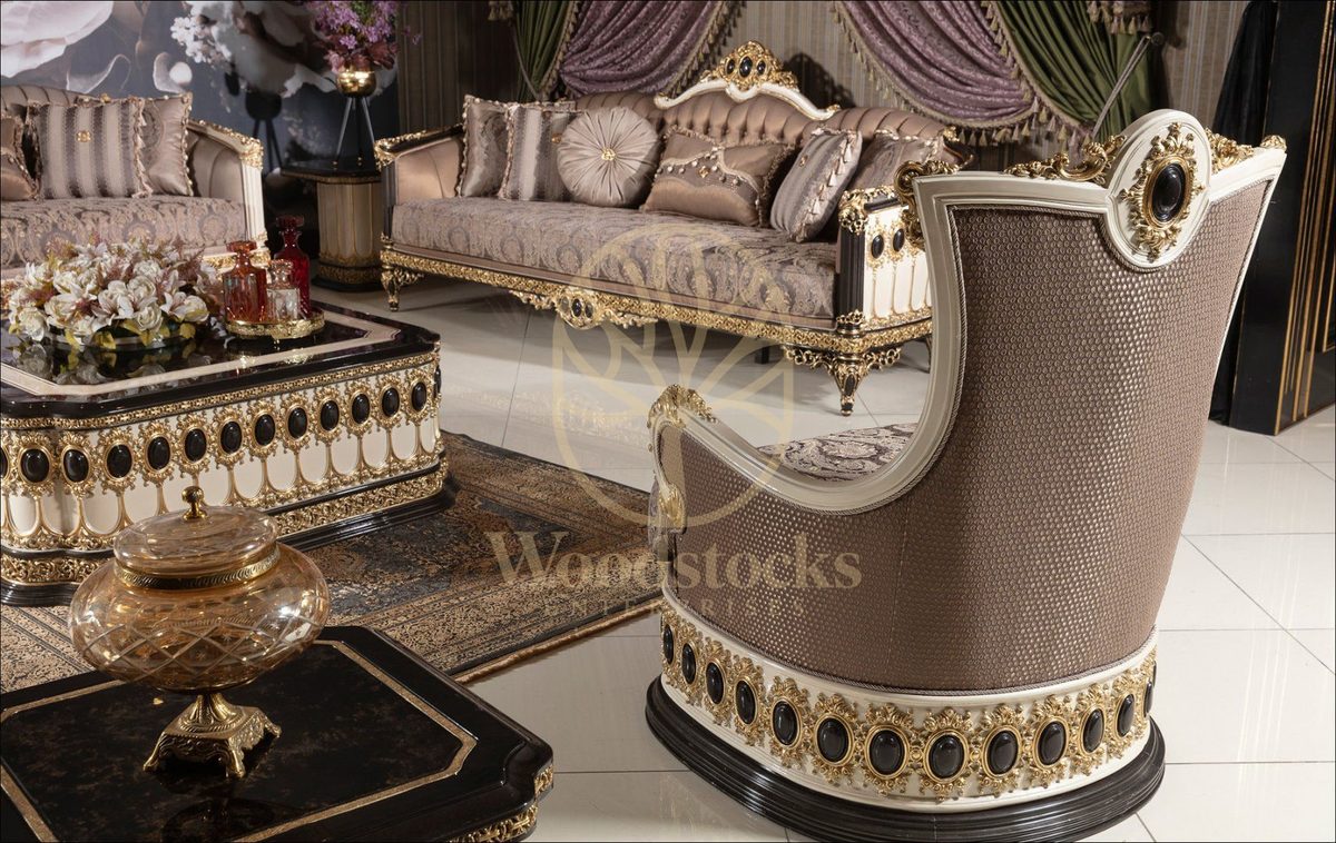 Teak Regal Ivory and Gold Sofa Set, view 7