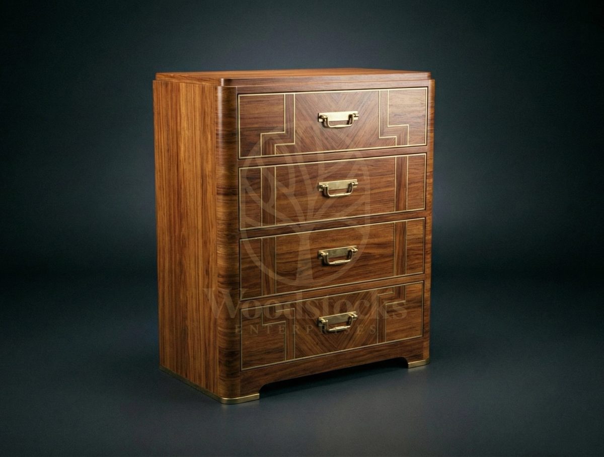 Luxury Teak Ruhlmann Chevron Art Deco Chest, Saharanpur, view 2