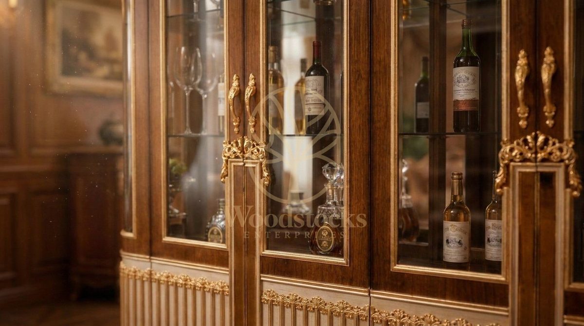 Teak Ornate Antiqued Ivory China Cabinet, alternate view