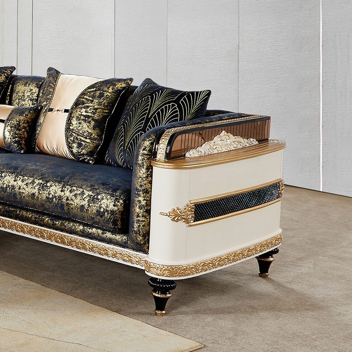 WSE High Quality Teak Wood Luxury Gold Sofa Set II, Sofa Set