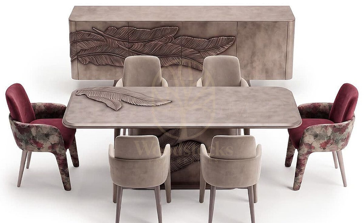 Luxury Narin Handcrafted Teak Dining Table Set, Saharanpur, view 2