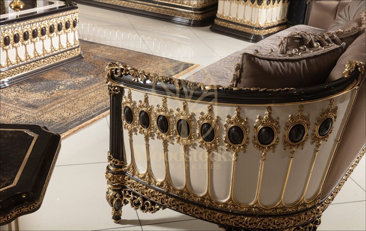 Teak Regal Ivory and Gold Sofa Set, view 8