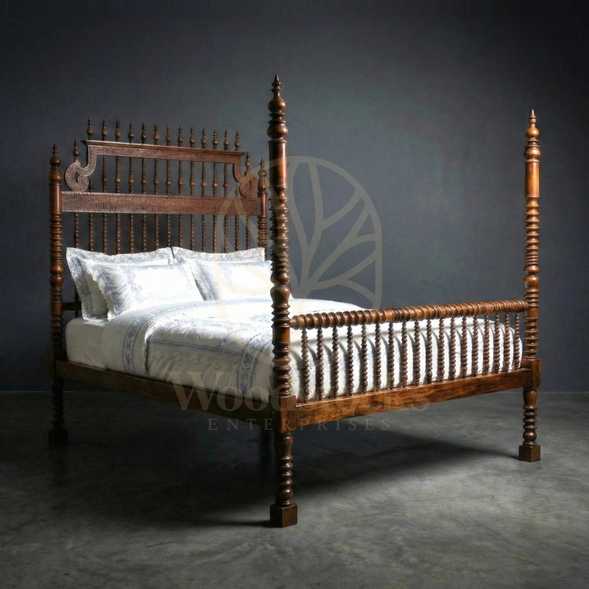 Royal Hand Carved Teak Casa de Lisboa Baroque Four Poster Bed, Saharanpur, Four Poster Bed