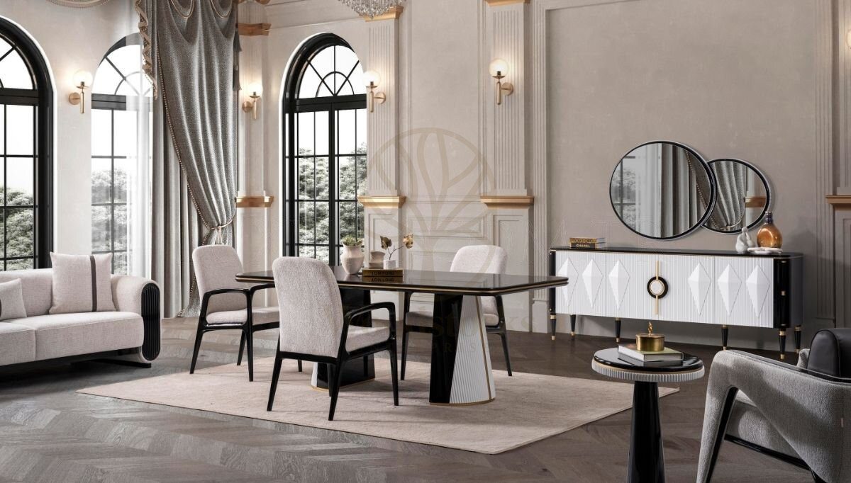 Luxury Veyron White Handcrafted Teak Dining Table Set, Saharanpur, Dining Table