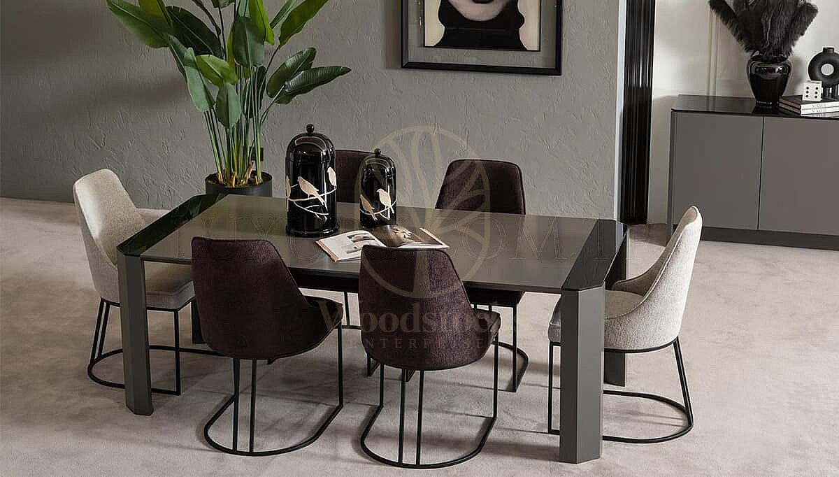 Luxury Arvento Grey Handcrafted Teak Dining Table Set, Saharanpur, view 2