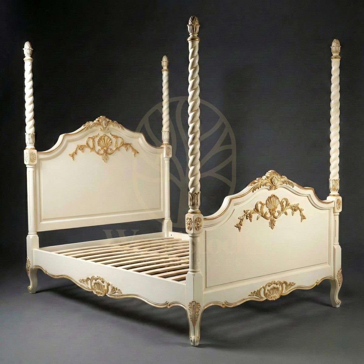 Royal Hand Carved Teak Château de Chantilly Four Poster Bed, Saharanpur, view 2