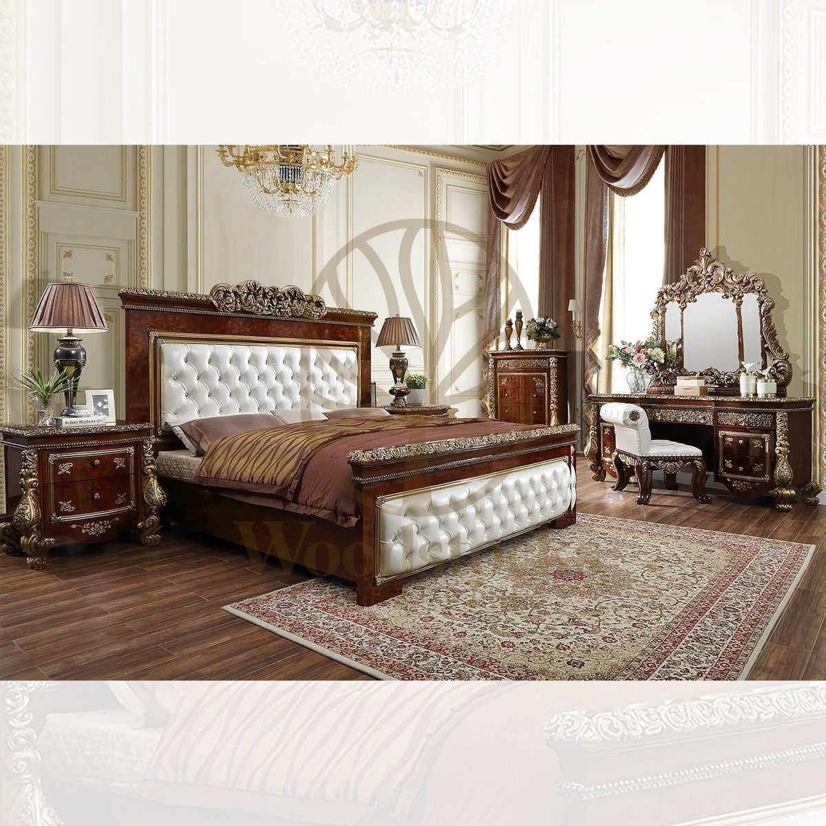 Teak Antique Gold 5-Piece King Size Bed II, alternate view