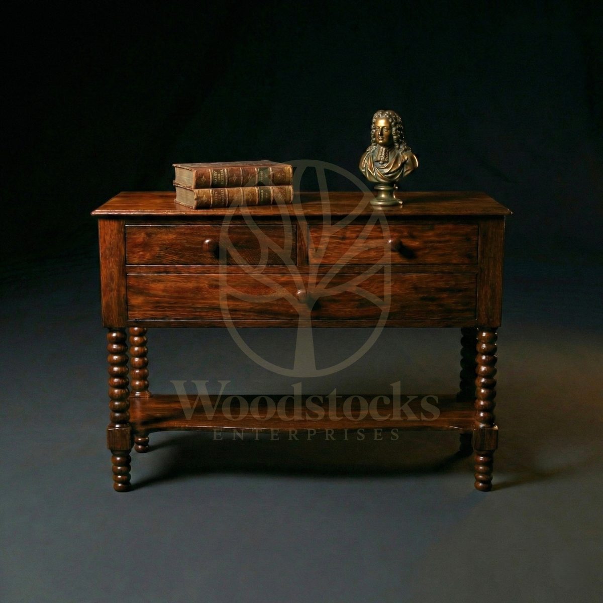 Luxury Teak Jacobean Revival Bobbin Console, Saharanpur, Console Table