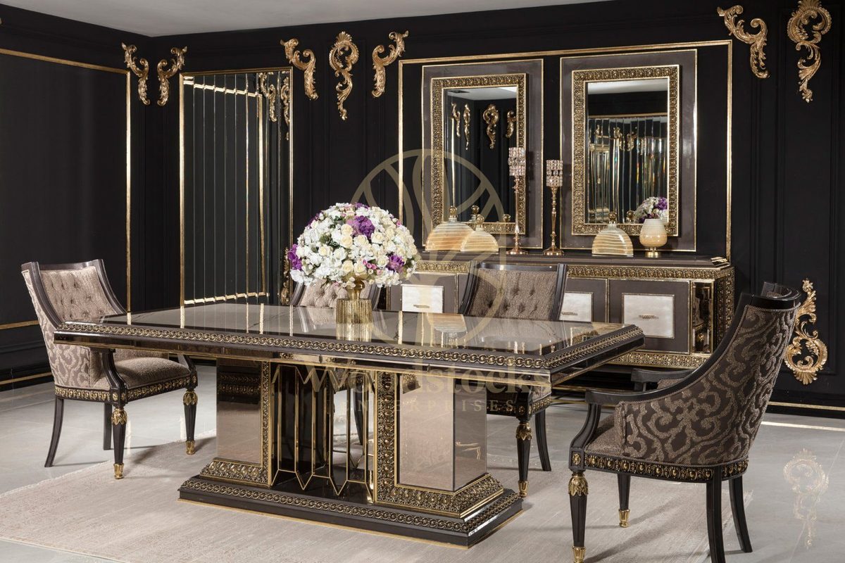 Teak Imperial Black and Gold Dining Set, view 9