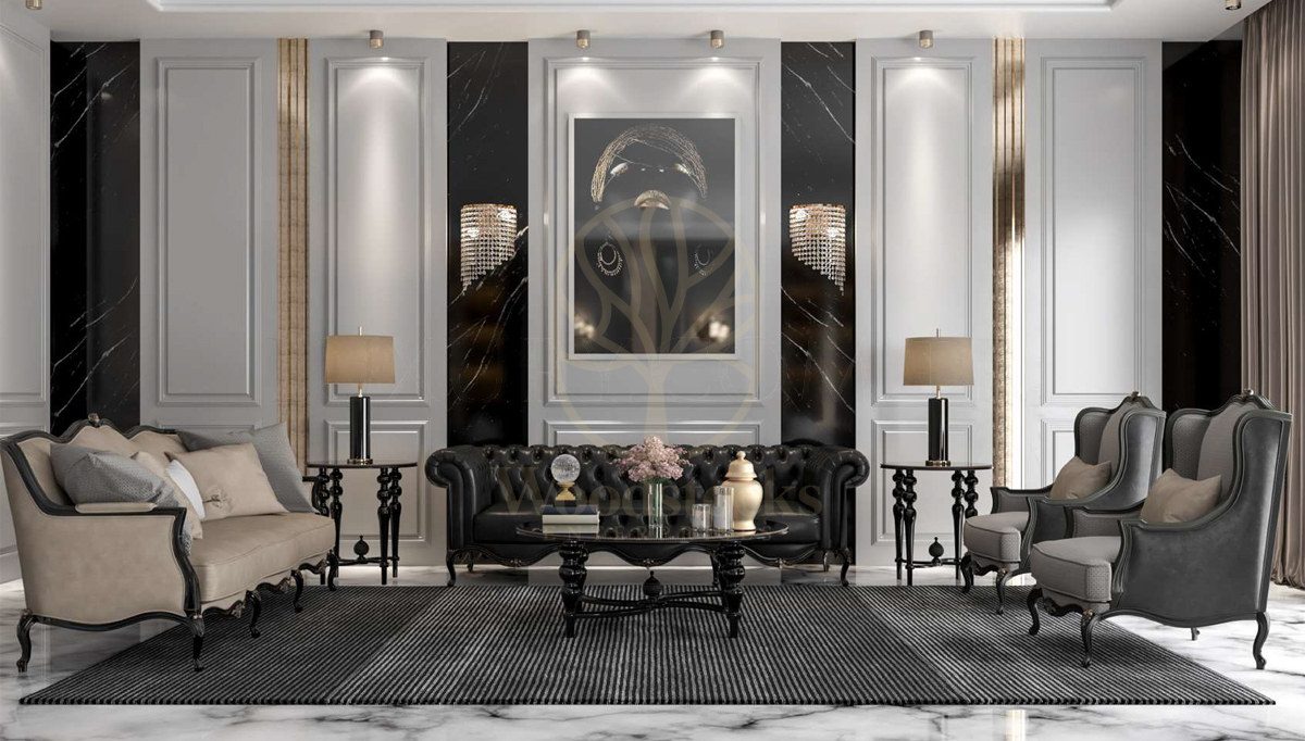 Luxury Daimon Art Deco Handcrafted Teak Sofa Set, Saharanpur, Sofa Set
