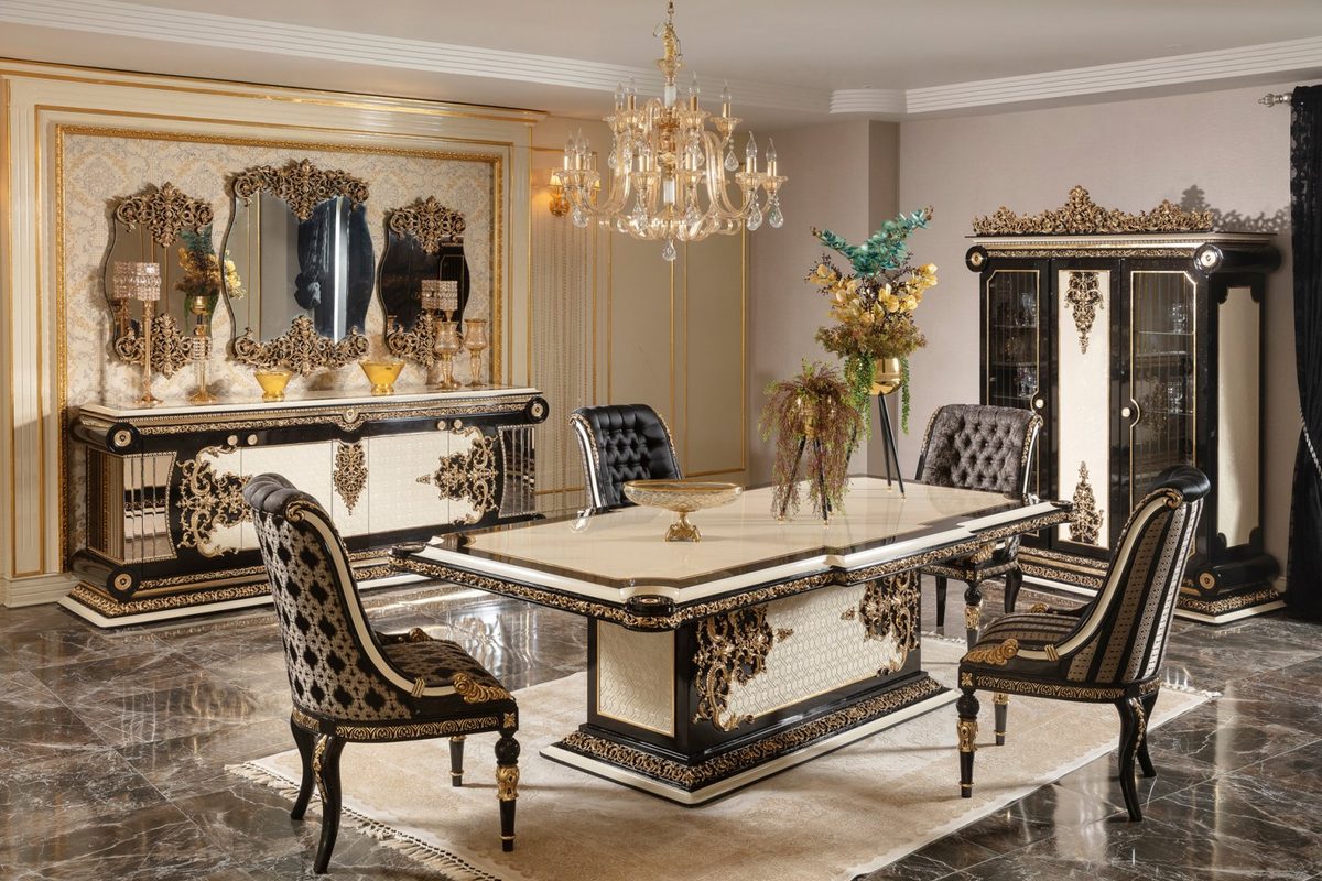 Teak Lyon Black and Gold Dining Set, Dining Table