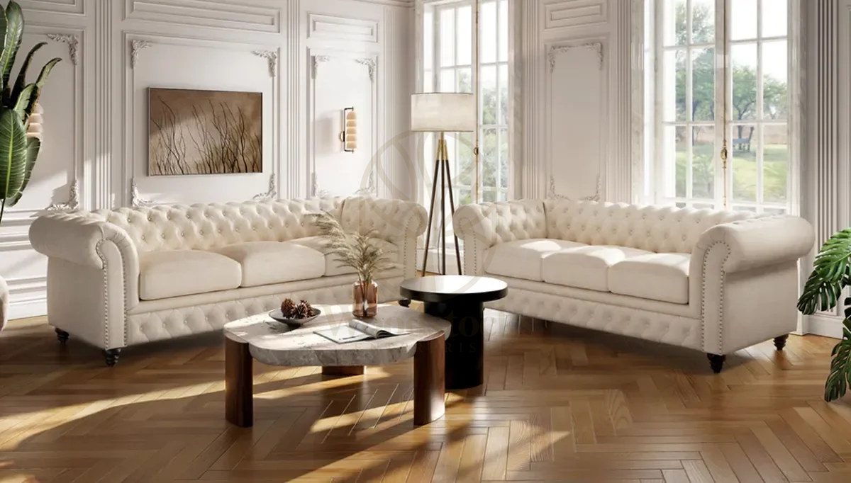 Royal Edmon White Chesterfield Hand Carved Teak Sofa Set, Saharanpur, view 2