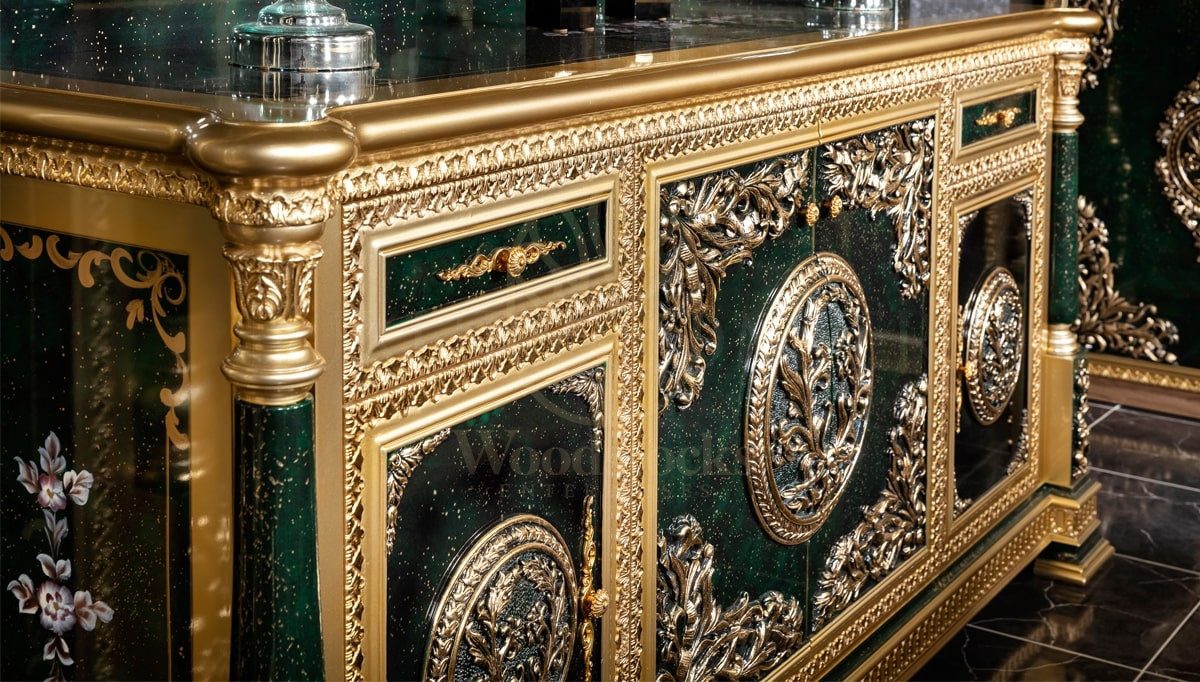 Royal Saheste Green Hand Carved Teak Office Table, Saharanpur, view 8