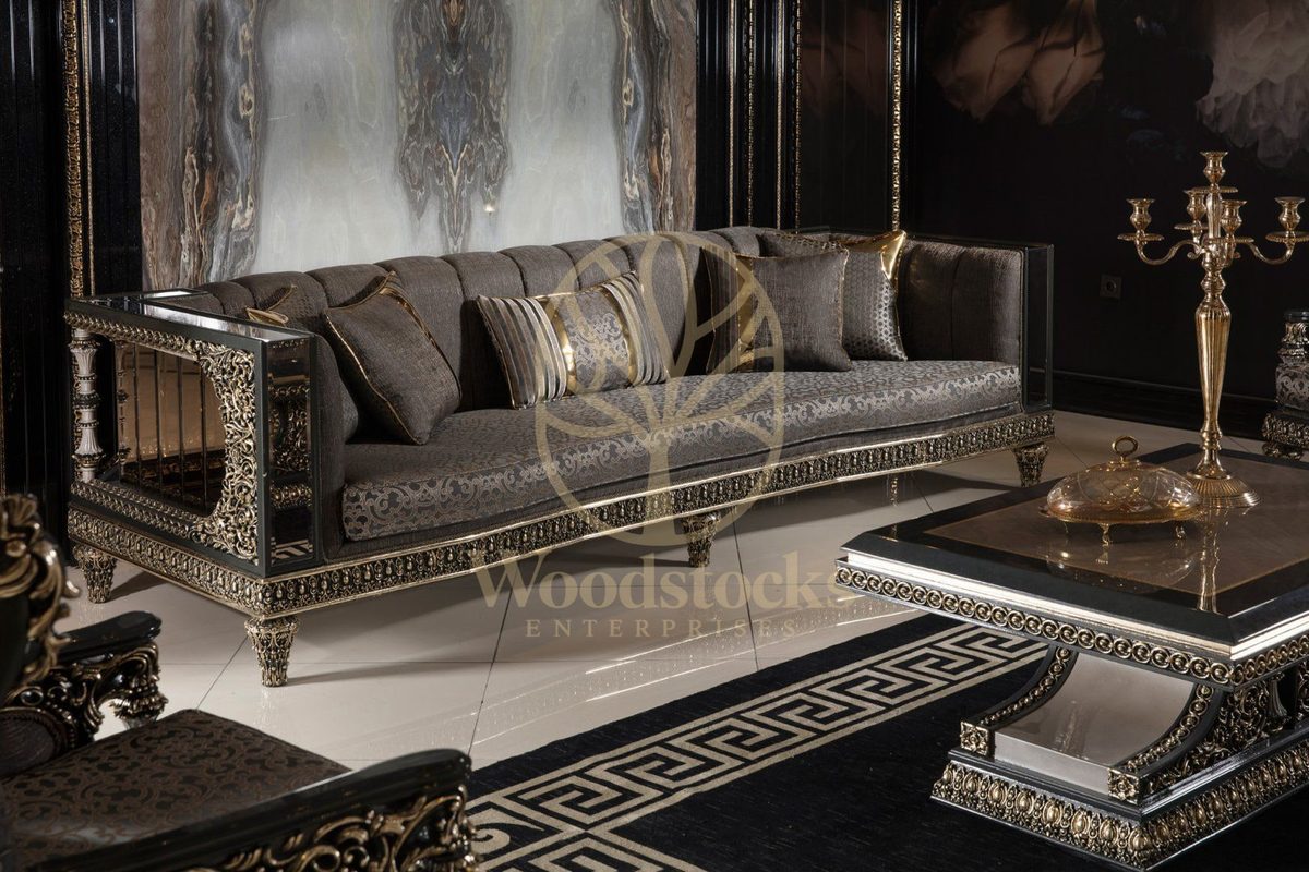 Teak Ornate Sage Green and Gold Sofa Set, view 21