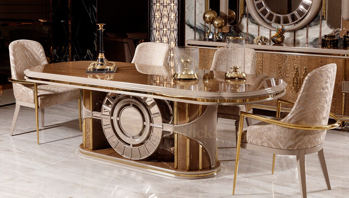 Luxury Mesina Handcrafted Teak Dining Table Set II, Saharanpur, view 2