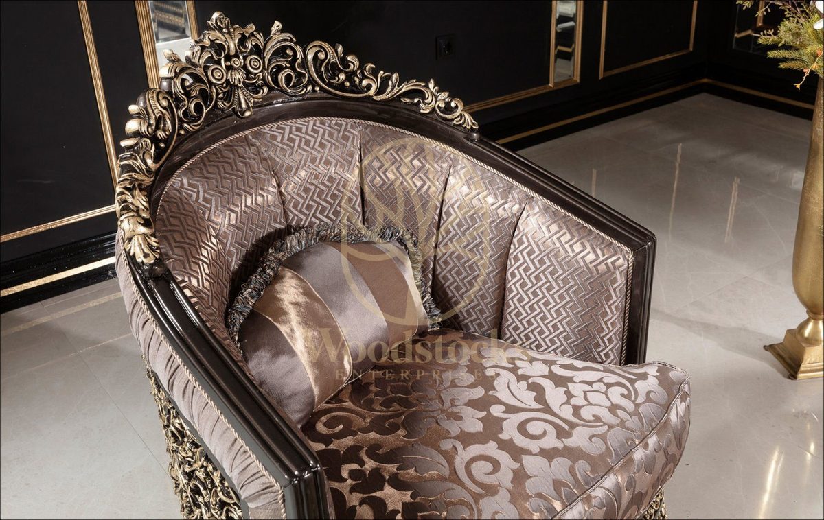 Teak Palace Brown and Gold Carved Sofa Set, view 10