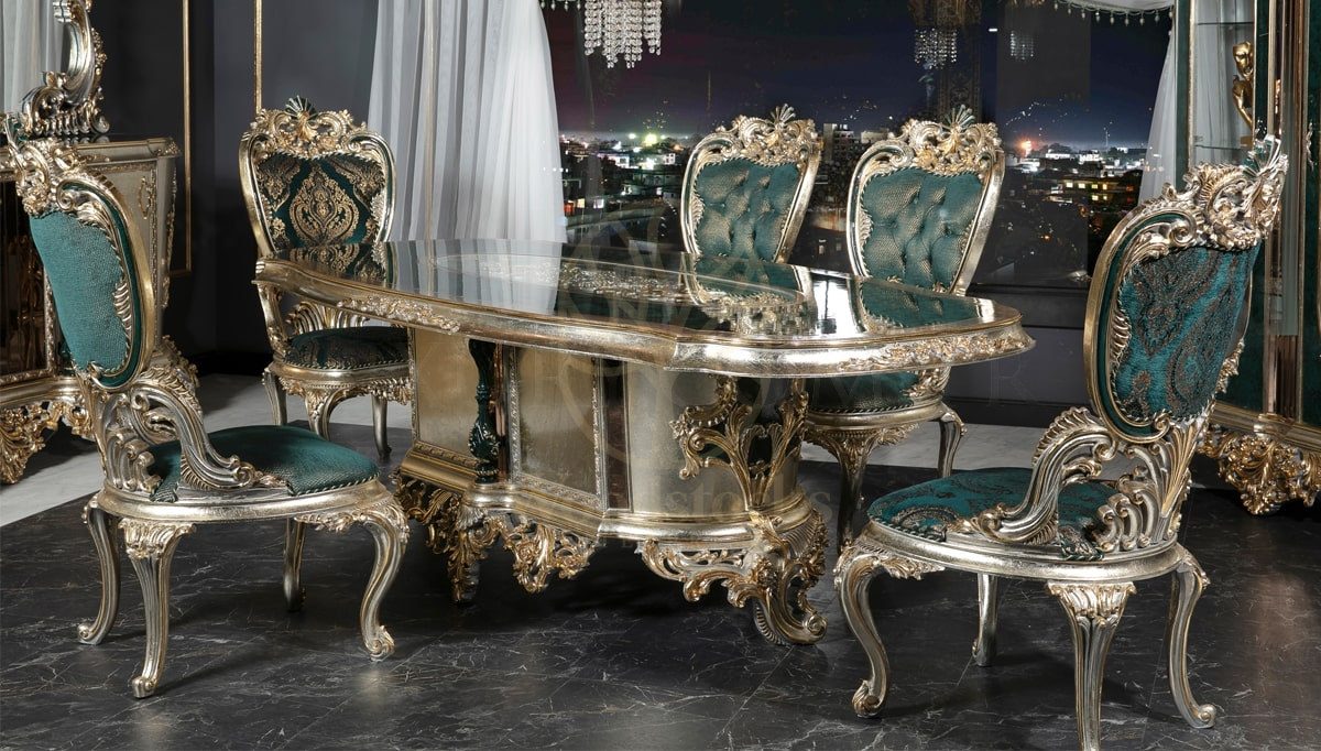 Royal Lapseki Hand Carved Teak Dining Table Set, Saharanpur, view 2