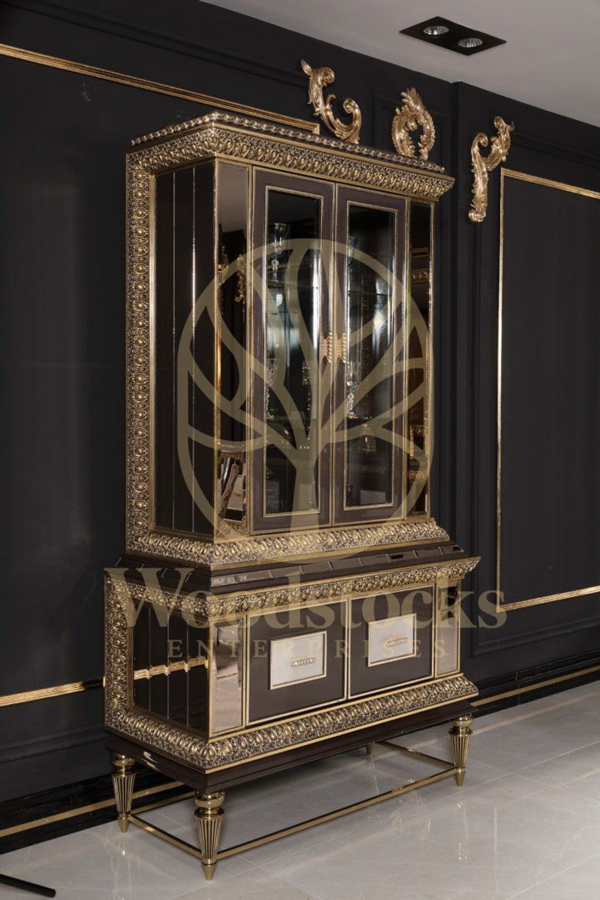 Teak Imperial Black and Gold Dining Set, alternate view