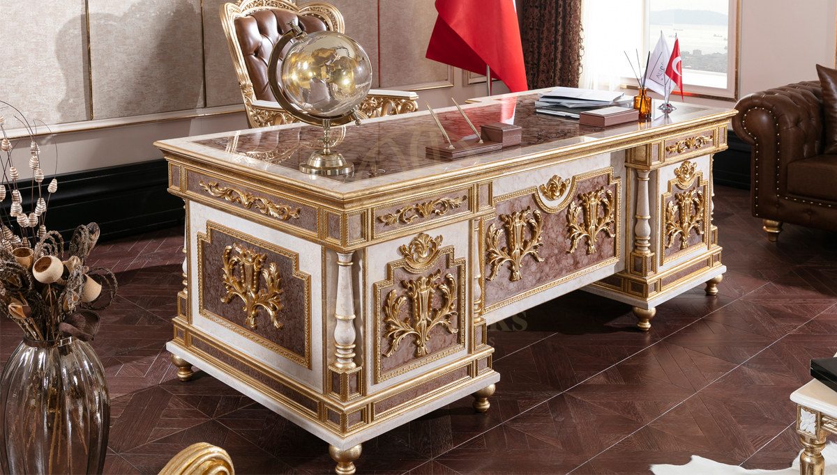Royal Balamir Hand Carved Teak Office Table, Saharanpur, view 3