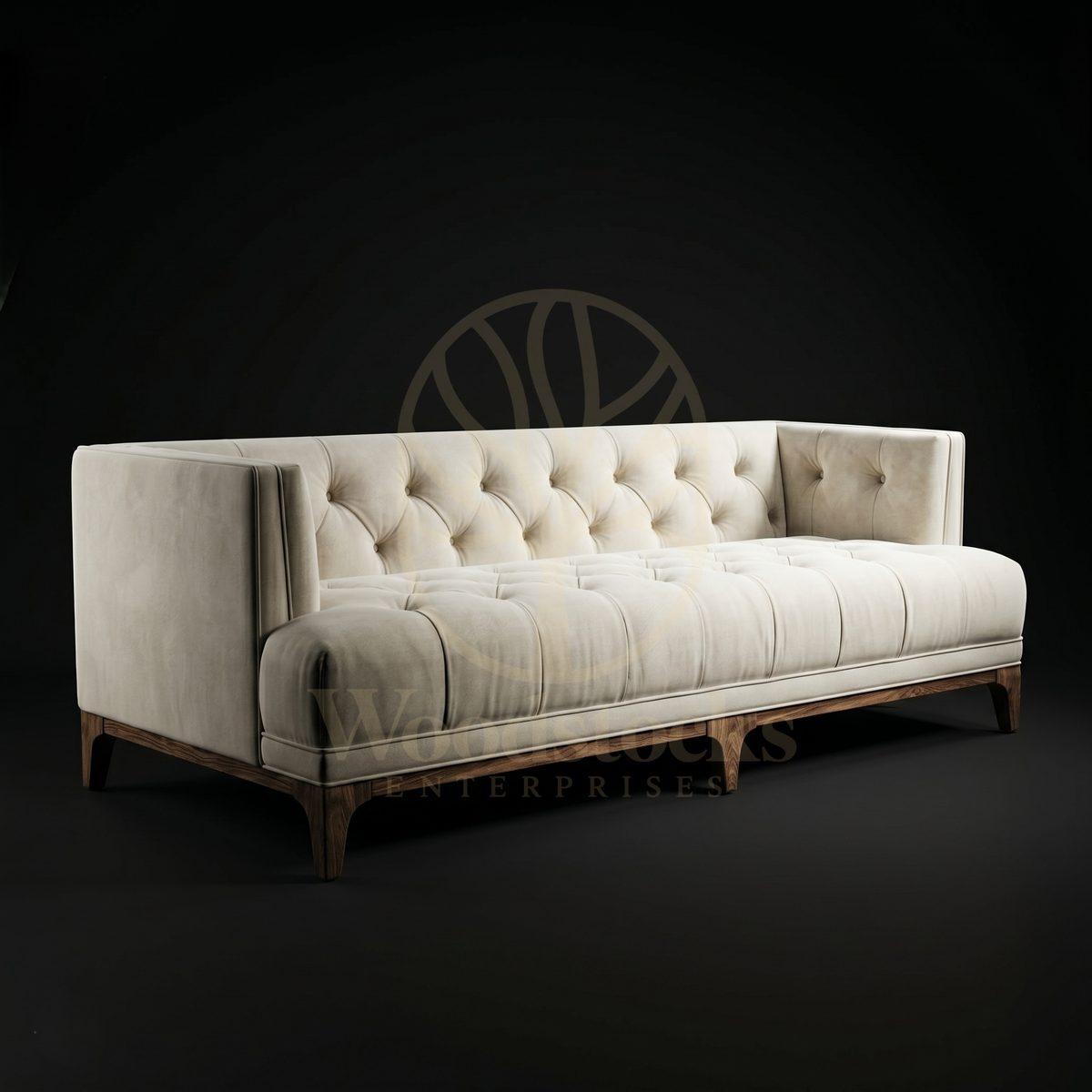 Luxury Teak Palm Springs Mid-Century Tufted Ivory Sofa, Saharanpur, view 2
