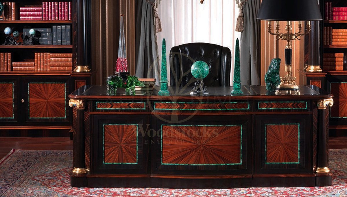 Royal Ahesta Bronze Hand Carved Teak Office Table, Saharanpur, view 3