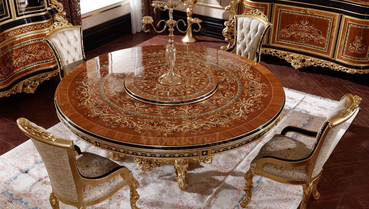 Royal Panamera Marquetry Hand Carved Teak Dining Table Set, Saharanpur, view 4