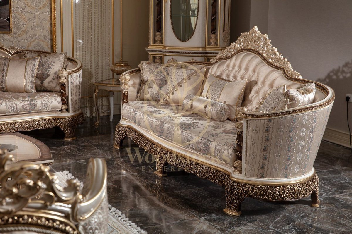 Teak Monaco Cream and Gold Wingback Sofa Set, view 8