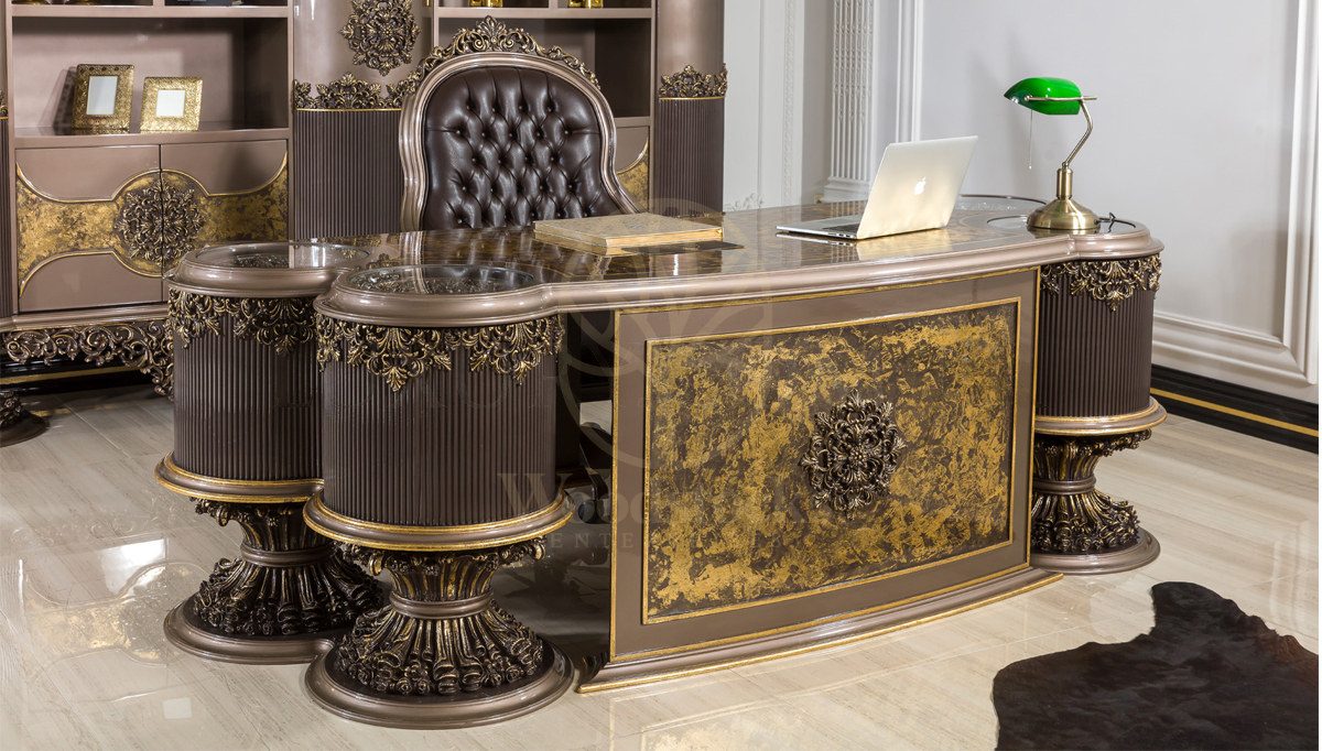 Royal Neova Hand Carved Teak Office Table, Saharanpur, view 3