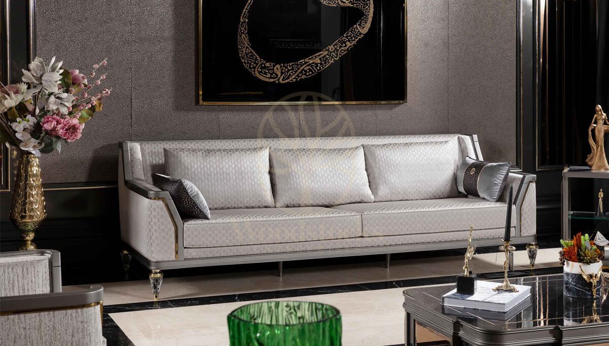 Luxury Viterbo Grey Handcrafted Teak Sofa Set, Saharanpur, view 6