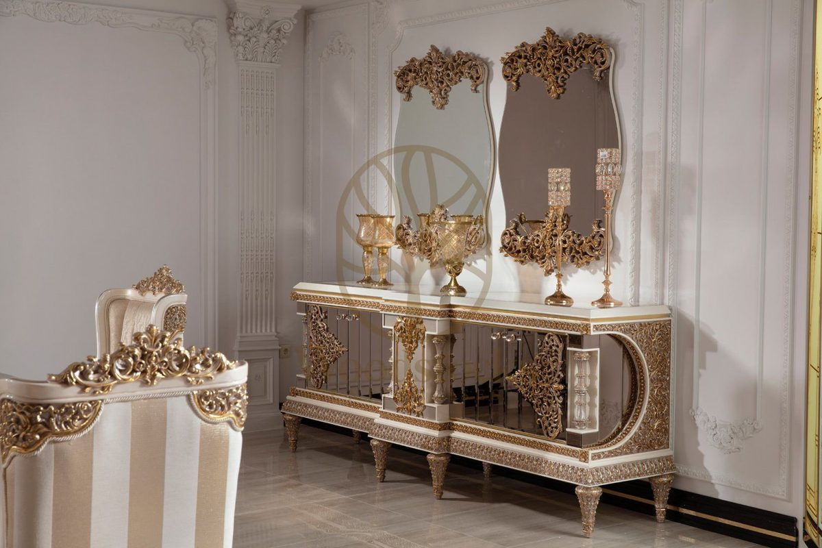Teak Ornate Cream and Gold Dining Set, alternate view