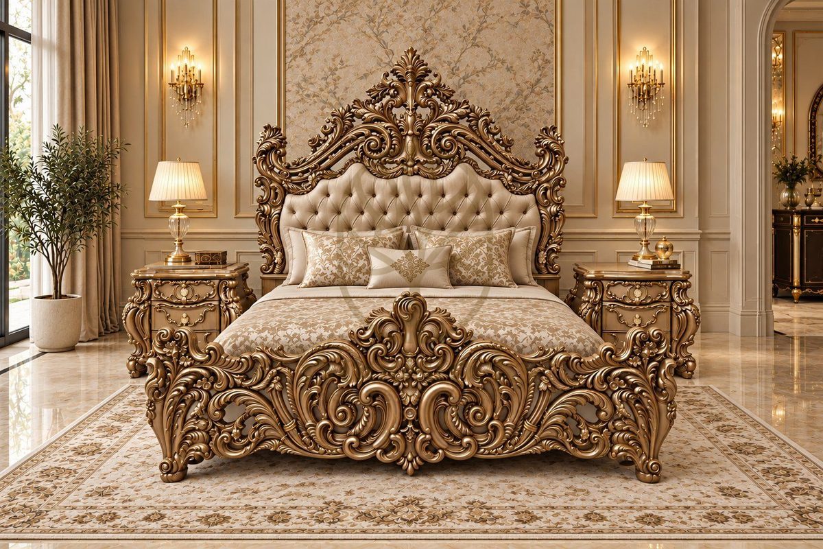Maharaja Luxury Hand-Carved Teak King Bed III, alternate view