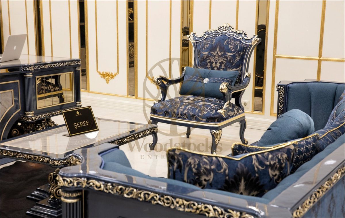 Teak Roma Navy and Gold Executive Office Desk, view 5