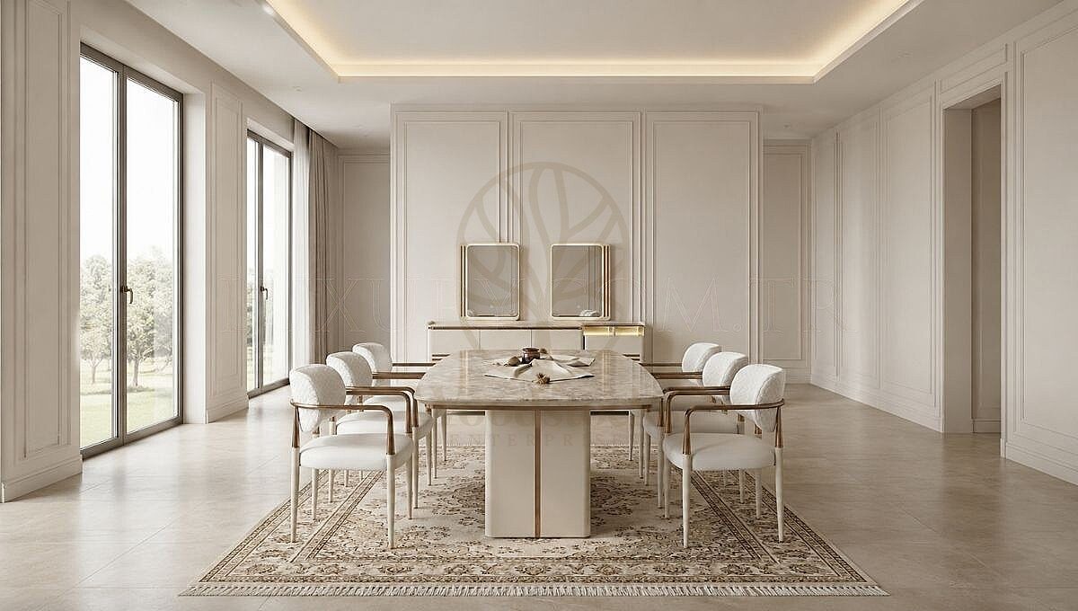 Luxury Icon Marble Handcrafted Teak Dining Table Set, Saharanpur, Dining Table