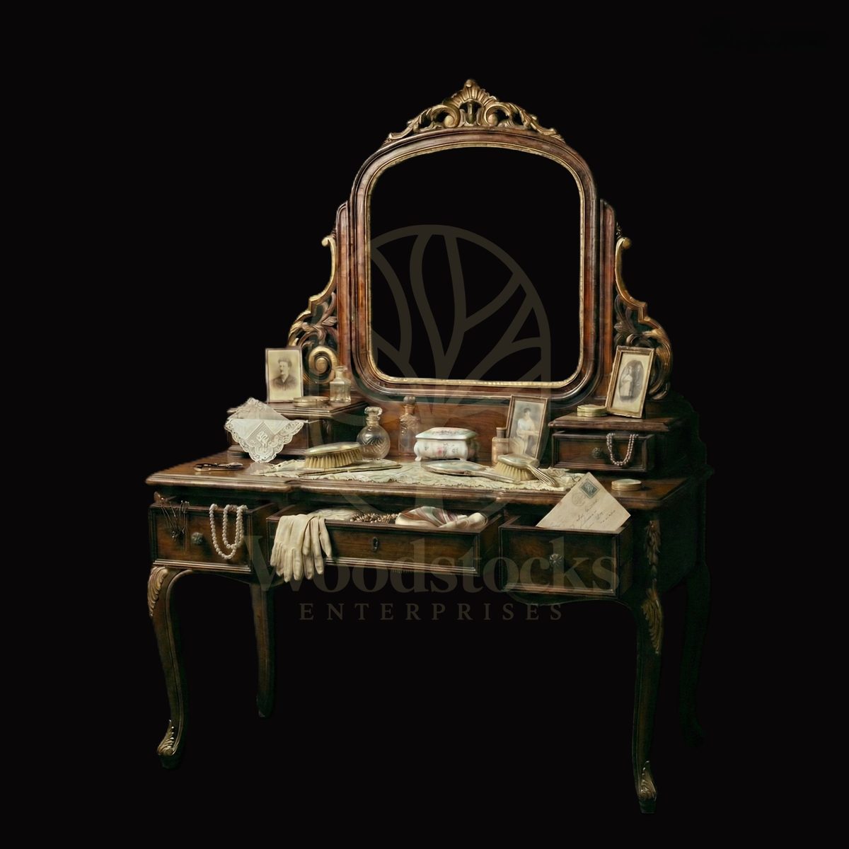 Royal Hand Carved Teak Fontainebleau Rocaille Vanity Bureau, Saharanpur, view 6