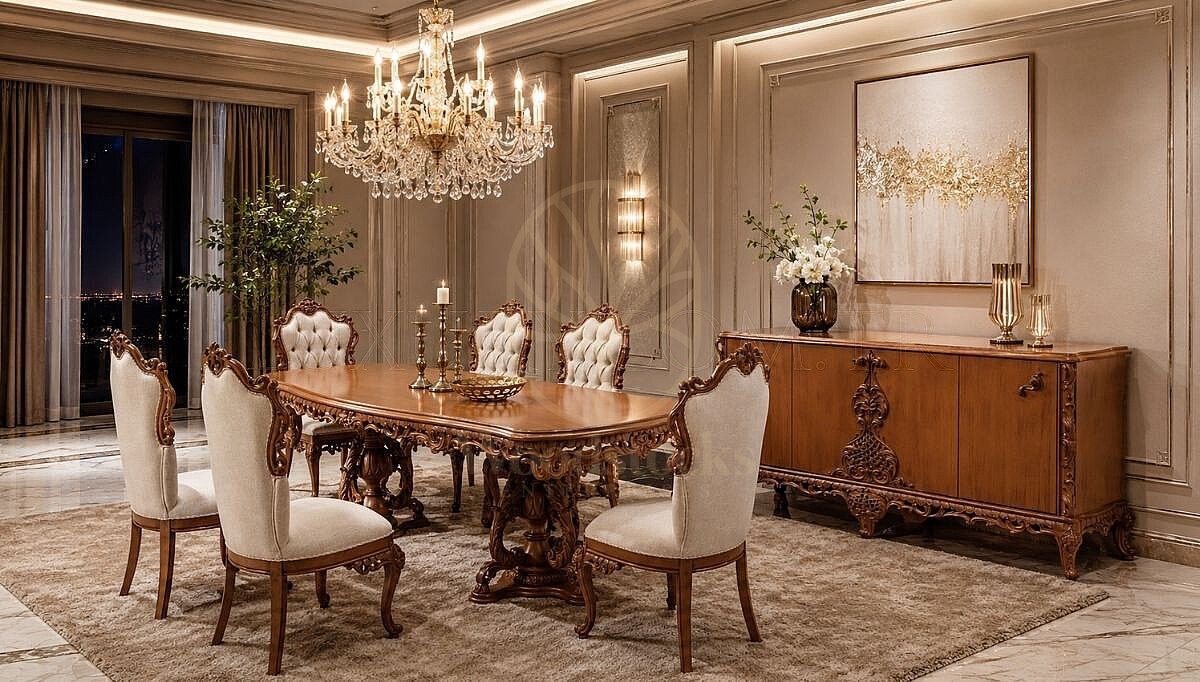 Royal Fioralta Hand Carved Teak Dining Table Set, Saharanpur, Dining Table