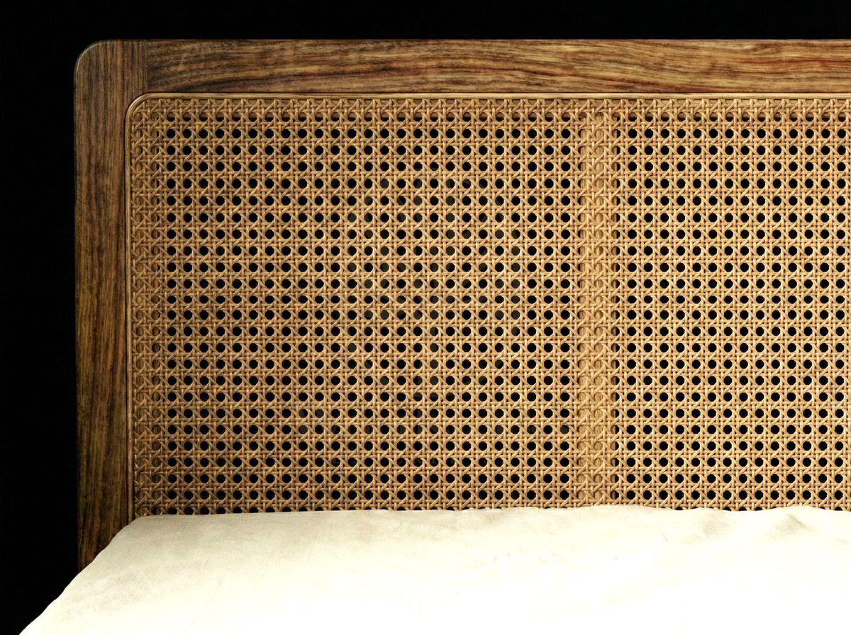 Luxury Teak Indo-Tropicale Modernist Cane Back Bed, Saharanpur, view 3