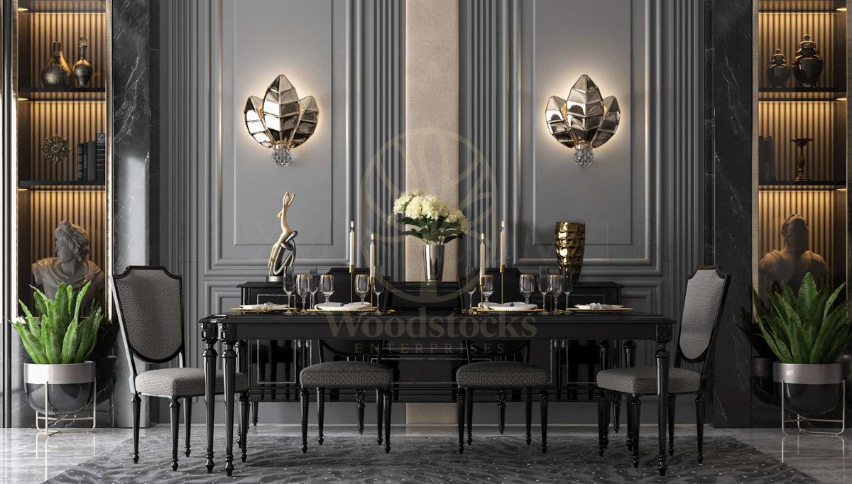 Luxury Hecuba Art Deco Handcrafted Teak Dining Table Set, Saharanpur, Dining Table