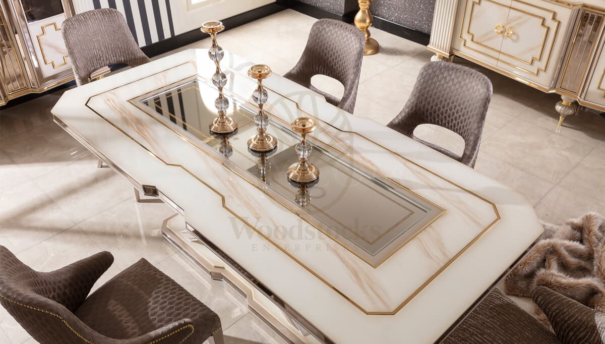 Luxury Hereford Cream Handcrafted Teak Dining Table Set, Saharanpur, view 5