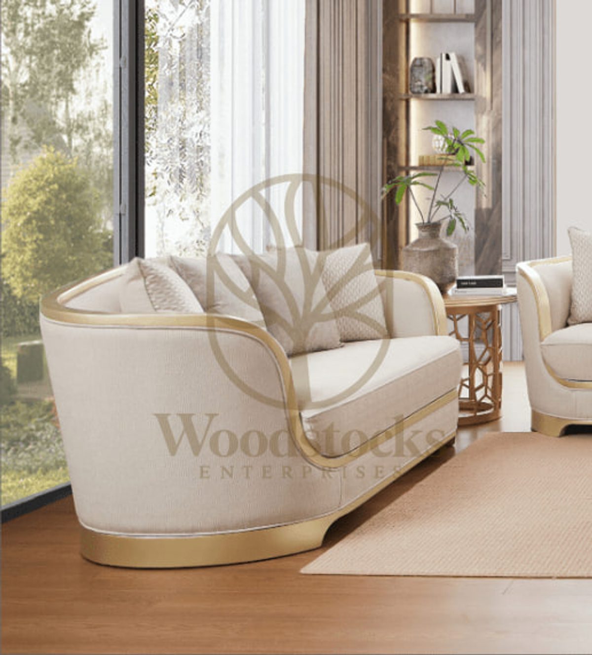 Teak Regal Contemporary Gold Sofa Set, alternate view