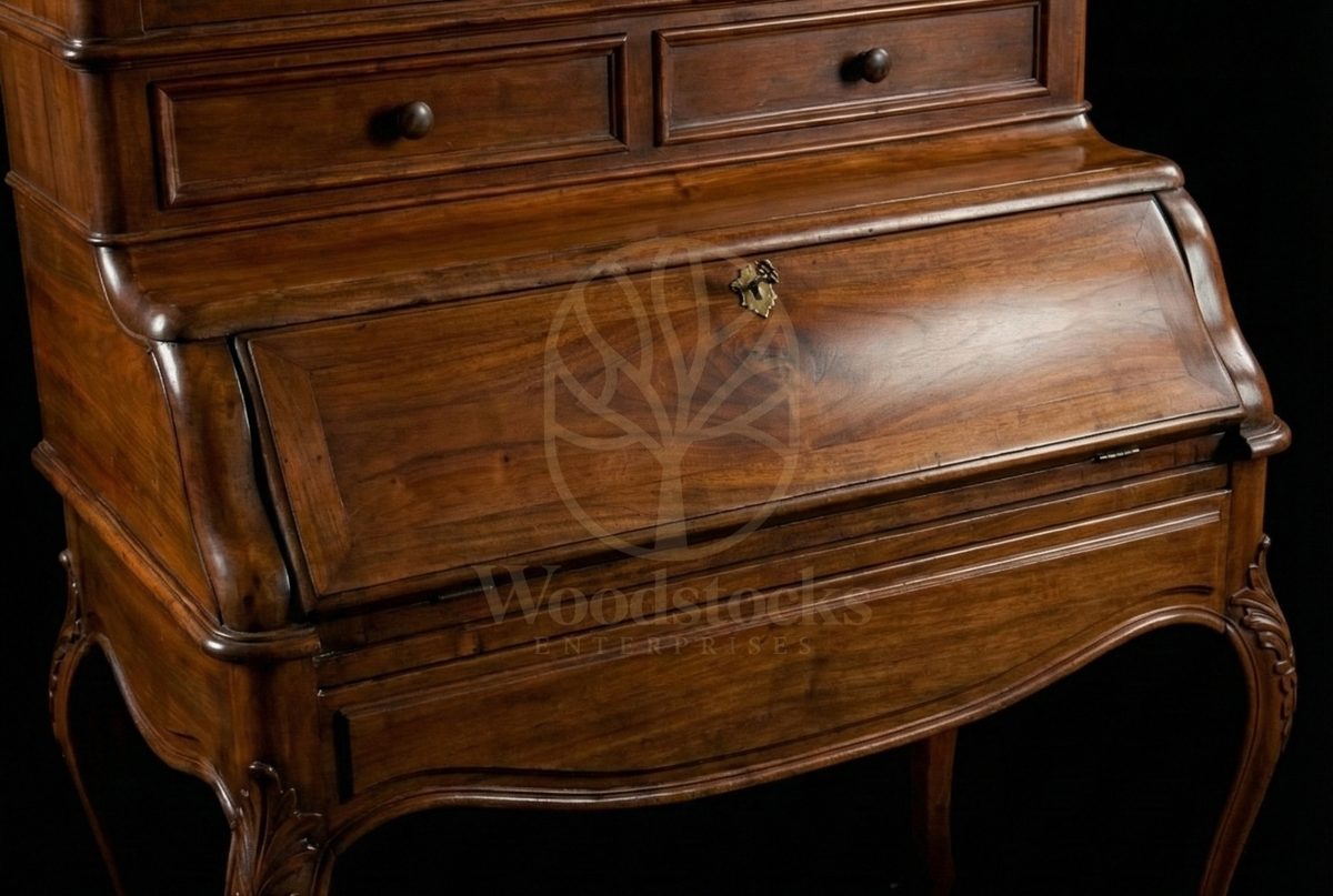Royal Hand Carved Teak Louis XV Cabinet de Travail Provincial Rocaille Writing Suite, Saharanpur, view 3