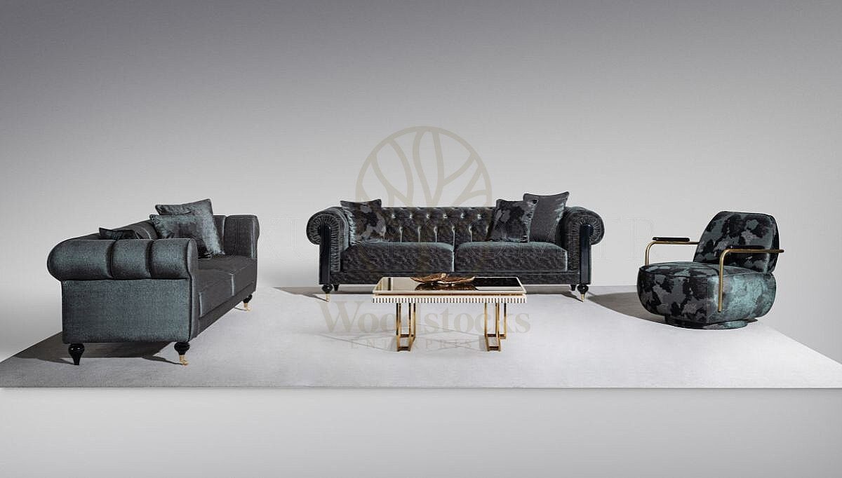 Royal Valenzo Chesterfield Hand Carved Teak Sofa Set, Saharanpur, view 3
